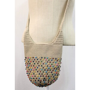 The Sak Ecru Beads Crocheted Woven Crossbody Bag Bucket Purse